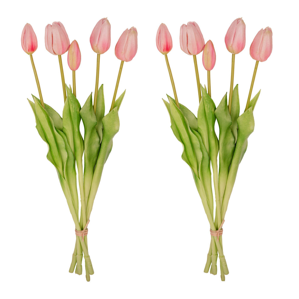 Tulip Bouquet – 10 Pieces – Mixed Colours – ‘Real Touch’ Artificial Tulips – 42 Cm (White/Green)