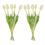 Tulip Bouquet – 10 Pieces – Mixed Colours – ‘Real Touch’ Artificial Tulips – 42 Cm (White/Green)