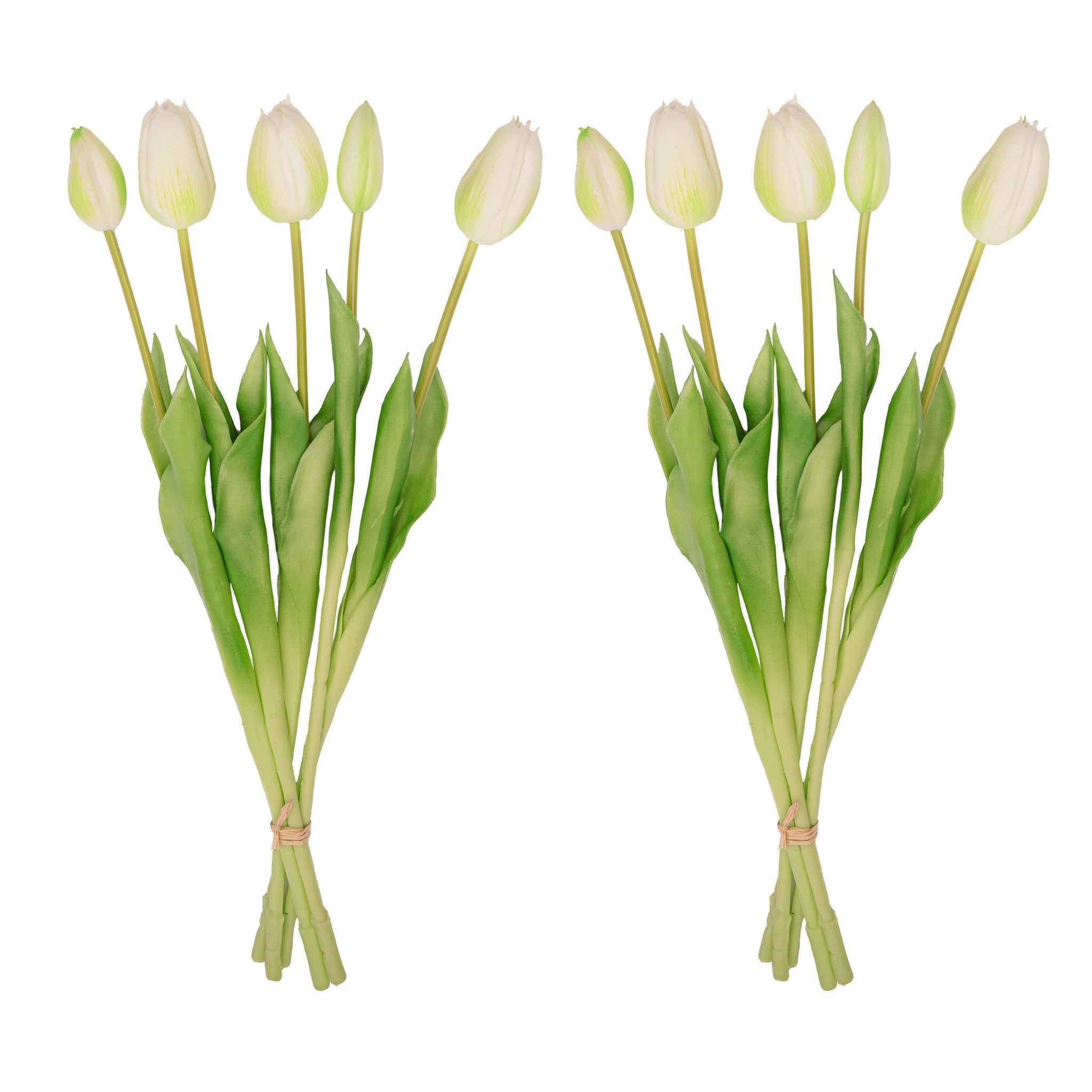 Tulip Bouquet – 10 Pieces – Mixed Colours – ‘Real Touch’ Artificial Tulips – 42 Cm (White/Green)